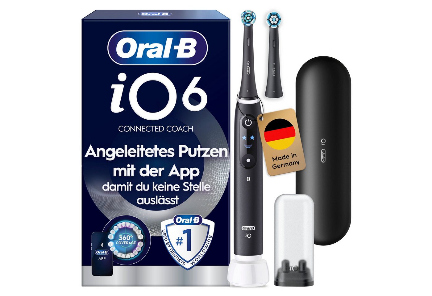 Oral-B Elektrische Zahnbürste iO 6, Aufsteckbürsten: 2 St., mit Magnet-Technologie, Display, 5 Putzmodi, Reiseetui